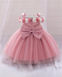 Baby Girls Dusty Pink Floral Tulle Princess Dress – Birthday Outfit
