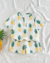 Baby Boy cute Pineapple Print 2PC Summer Set – Half Sleeve T-Shirt & Shorts
