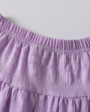 2pcs Purple Floral Print & Girl Shirt and Silhouette Skirt Set