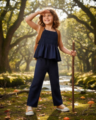 2pcs Blue Ruffle Trim Camisole & Wide Leg Pants