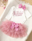 Newborn Baby Girl Romper with Dusty Pink Tutu Skirt & Bow Headband