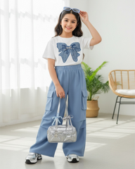 Tween Girls’ Bow Print Short Sleeve Top & Cargo Pants Set