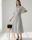 Black & White Striped Shirt Dress with Collar