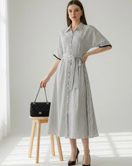 Black & White Striped Shirt Dress with Collar