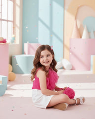 Pink Flower Top & White Bow Skirt