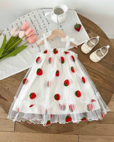 Baby Girl Strawberry Embroidered Mesh Strap Dress