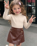 Baby Girl Knit Beige Turtle Neck Shirt And Skorts 2-Piece Set