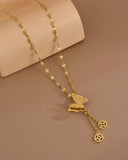 1pc Elegant Butterfly Tassel Pendant Stainless Steel Necklace
