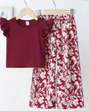 Girls’ Burgundy Flutter Sleeve Co-Ord Set