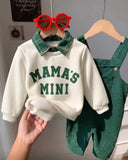 Baby Boy Mama’s Mini Knit Sweatshirt & Green Plaid Corduroy Overalls