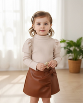 Baby Girl 2PCS Brown Faux Leather Skirt and Top