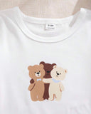 3pc Baby Boy Bear Print Outfit Set – T-Shirt, Shorts & Cap (Summer)