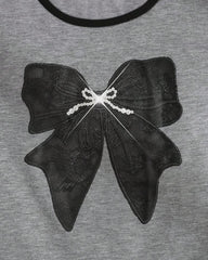 Girls Grey and Black Bow T-Shirt & Pants Set