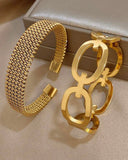 18K Gold Plated Stainless Steel Luxury Vintage Braided Bracelet Set and Ring Clasp