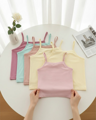 5PCS Girls White Spaghetti Strap Tank Tops – Soft Milk Silk Fabric
