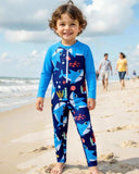 Boys Blue Dolphin Print Long Sleeve One-Piece Swimsuit
