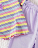 Kids Girl's Striped Purple Embroidered Flare Pants Set