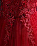 Girls’ Long Red Embroidered Princess Wedding Dress