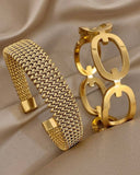 18K Gold Plated Stainless Steel Luxury Vintage Braided Bracelet Set and Ring Clasp