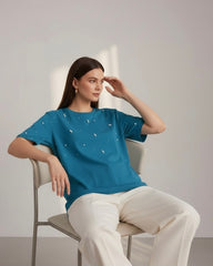 Women’s Royal Blue Beaded T-Shirt