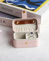 Portable Leather Jewelry Box Organizer Type B (White, Black, Pink)