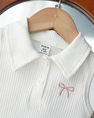 2pcs White Baby Girl Bowknot-Shape Embroidery Sleeveless Top and Pink Pleated Skirt