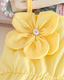 Baby Girl Floral Strap Romper – Yellow Sleeveless Summer Outfit with 3D Rosette Detail