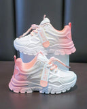 Girls’ Pink Gradient Color Casual Sports Shoes – Fashion PU Sneakers for Daily Wear