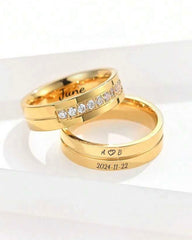 Custom Golden Premium Quality Inner and Outer Engraved Couple Rings