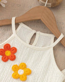 Girls 3D Floral Ruffle Crop Top & Flared Pants Set