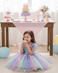 Baby Girls Rainbow Strap Party Dress – Elegant Birthday & Flower Girl Dress
