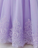 Girls’ Elegant Purple Sequin Princess Dress with 3D Floral Shawl