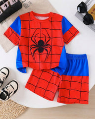Simple Spiderman Costume Short Sleeve T-Shirt And Shorts Set