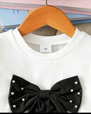Girls 2-Piece 3D Black Bow Beaded Outfit Set – Cap Sleeve Top & Beaded Slit Shorts