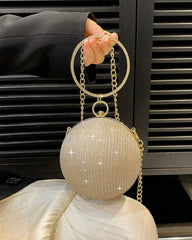 Rhinestone Decor Bucket Bag – Mini Clutch for Party & Bridal Wear