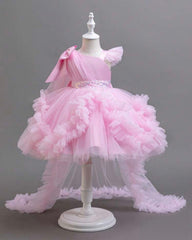 Baby Girls’ Pink Princess Trailing Dress | Birthday Party Gown