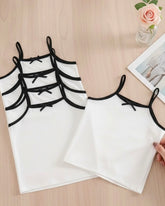 5pcs Girls White Milk Silk Camisole Set with Black Bow