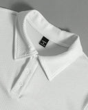 Men’s White Colour Textured Half Sleeve Casual Polo Shirt – Summer