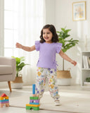 Baby Girls Purple Striped Ruffle Sleeve T-Shirt & Floral Pants Set – 2pcs Summer Outfit