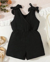 Baby Girl Summer Black Color Cross Wrap V-Neck Sleeveless Romper