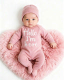 2Pcs Set Hello I'm Here Embroidery Newborn Photography Outfits (4 Colours)