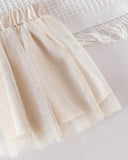 Baby Girl 2pc Beige Ribbed Turtleneck Top & Tulle Skirt Set