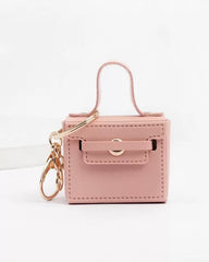 Womenβs Leather Pink Bag Charm Keychain with Holder