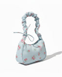 Blue Floral Bow Print Shoulder Bag