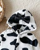 Newborn Baby Winter Hooded One-Piece Cow Print Romper