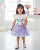 Girls Purple 3D Unicorn Cap Sleeve T-Shirt & Mesh Skirt 2-Piece Set