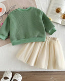 Baby Girl Sage Green 3D Floral Shirt & Cream Tutu Set