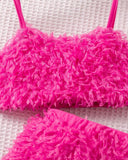 Girls Pink Plush Tank Top & Skirt Set