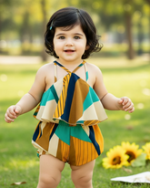 Baby Girl Floral Halterneck Romper With Ruffle Trim