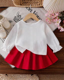 Baby Girl Floral Cardigan & Red Pleated Skirt Set